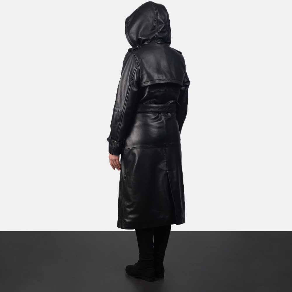 Women's Fixon Hooded Black Trench Coat